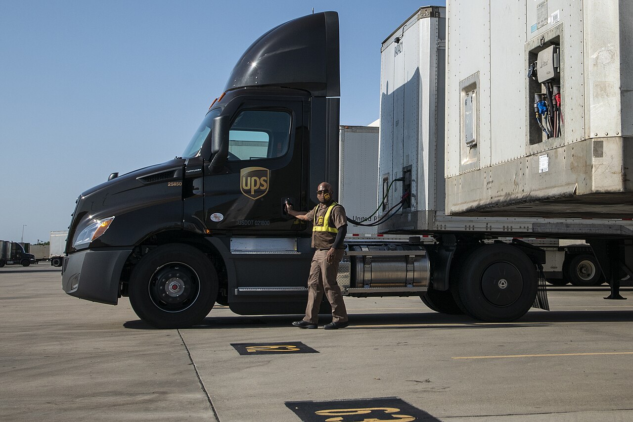 Delivery truck at a logistics facility